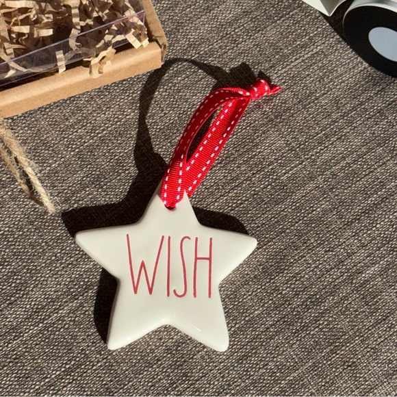 NEW 3 Pc SET Rae Dunn Adorable Ceramic Ornaments - LOVE, JOY, WISH w/red ribbon - Picture 7 of 10